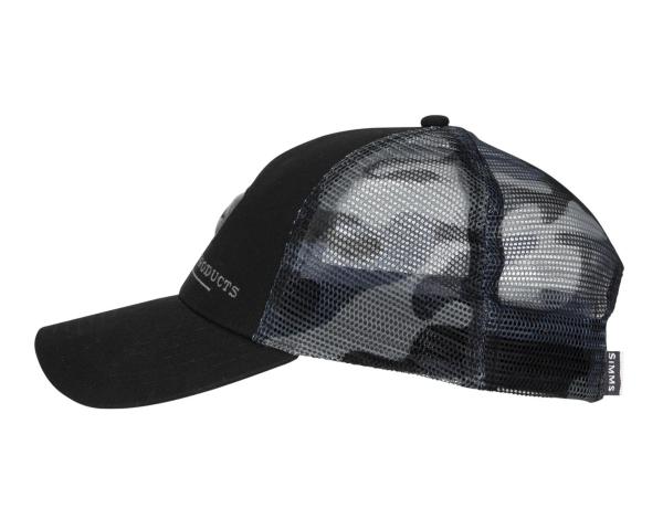 Simms Musky Icon Trucker Hat Woodland Camo Storn Side Simms Musky Icon Trucker Hat Woodland Camo Storn Side